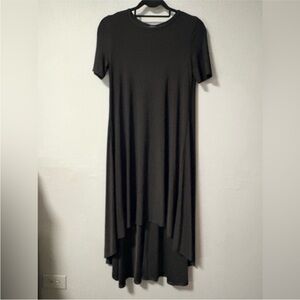 High-low short sleeves stretch jersey knit black dress. Size small.